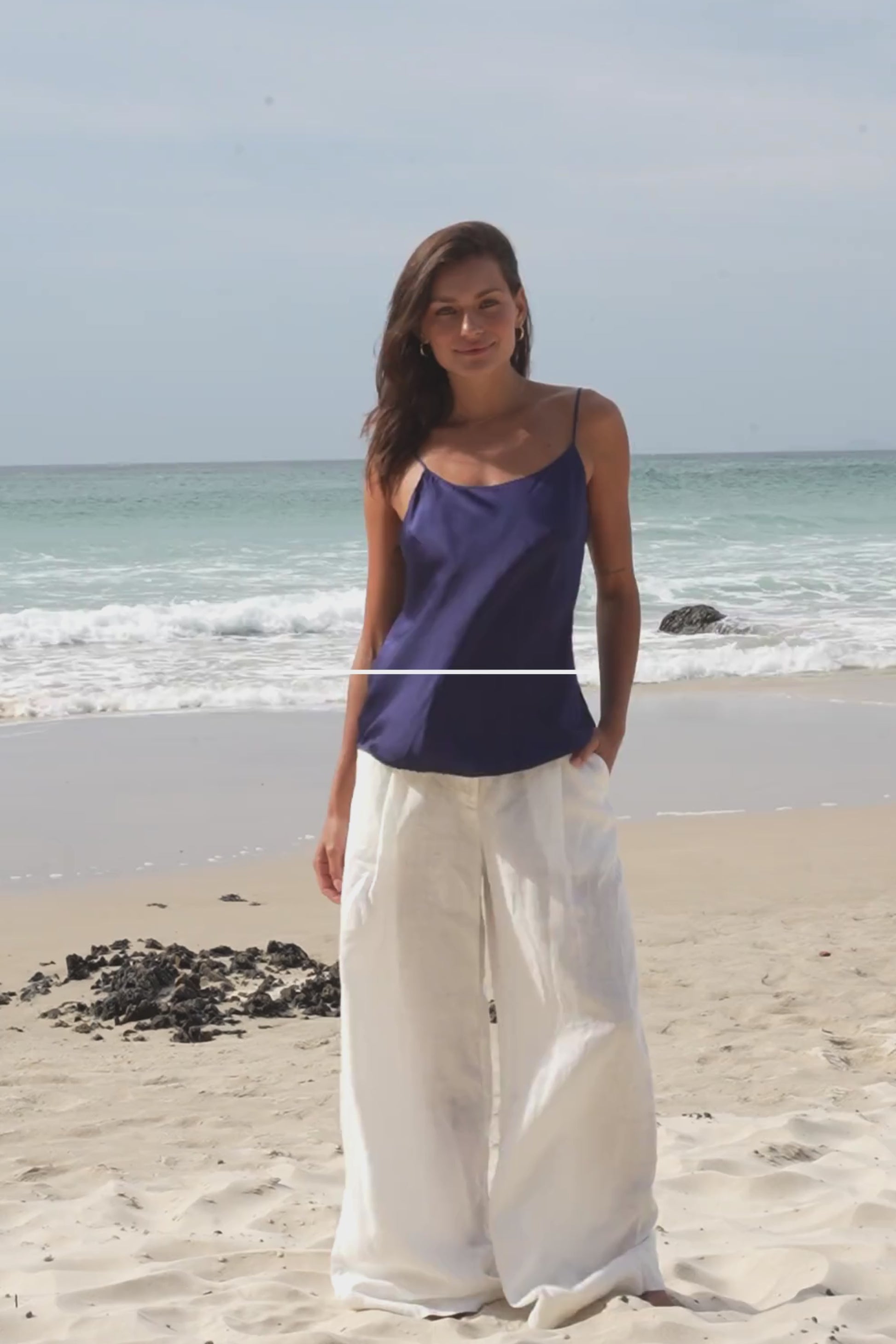 LILLY PILLY Collection bluesign® certified silk Eva Cami in Deep Blue