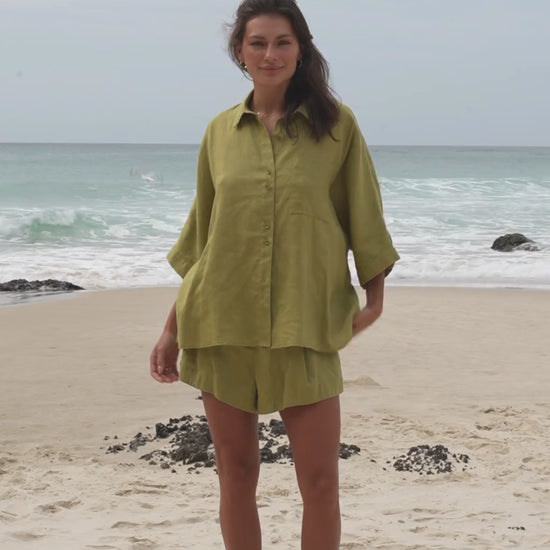 LILLY PILLY Pixie linen shirt top in Olive