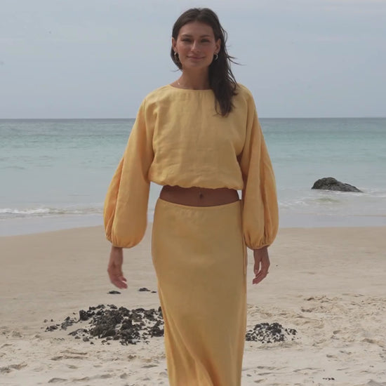 LILLY PILLY Riley linen skirt in Butter