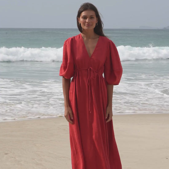 LILLY PILLY Vida linen dress in Hibiscus