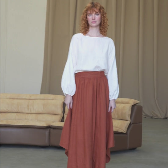 LILLY PILLY Louisa linen top in Ivory with Hannah skirt in Cajun