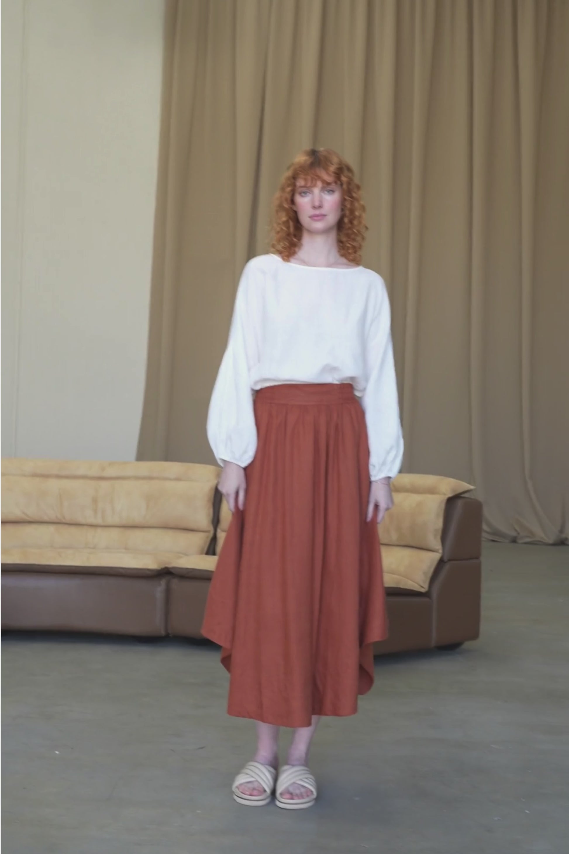 LILLY PILLY Louisa linen top in Ivory with Hannah skirt in Cajun