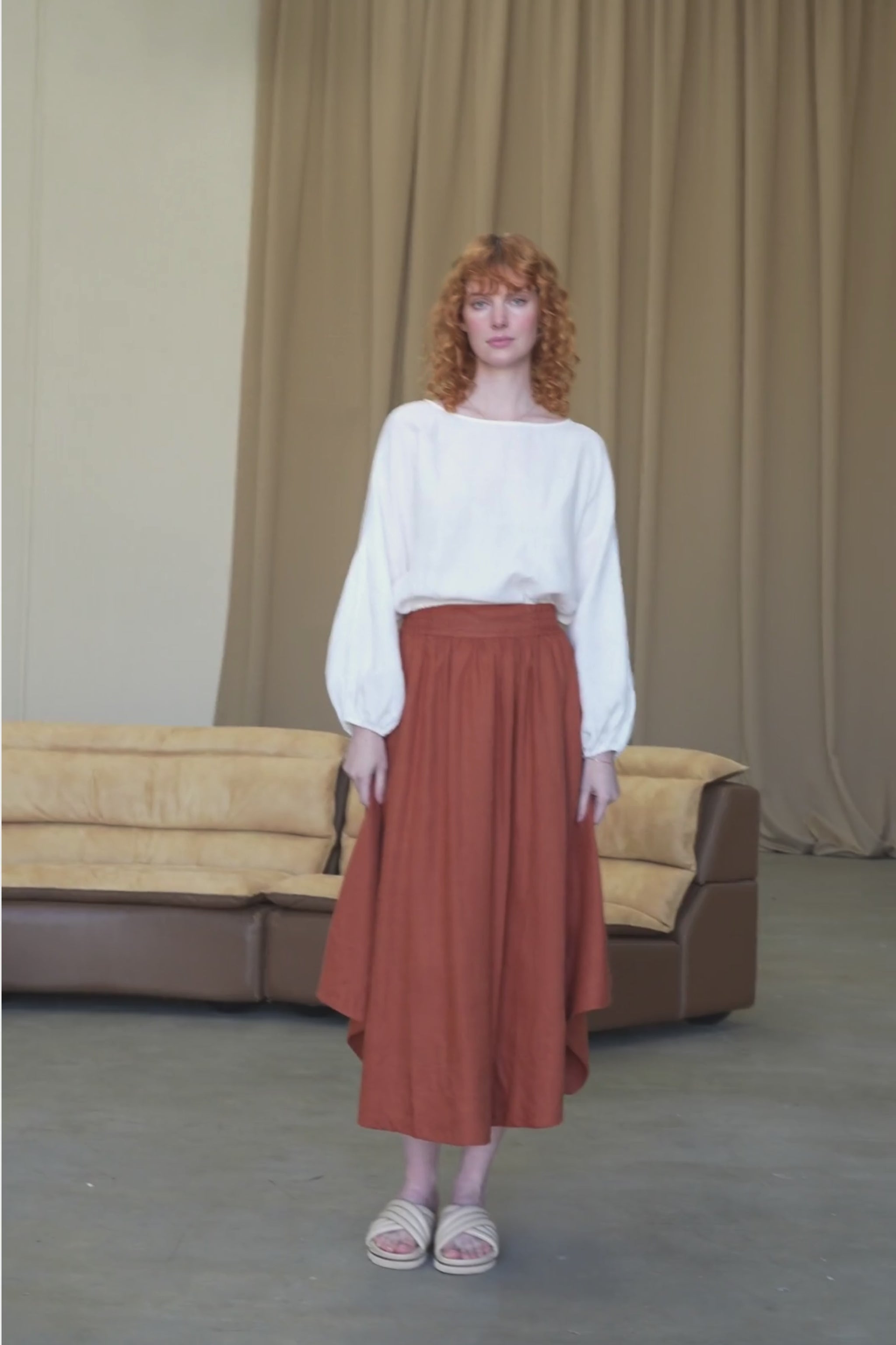 LILLY PILLY Louisa linen top in Ivory with Hannah skirt in Cajun