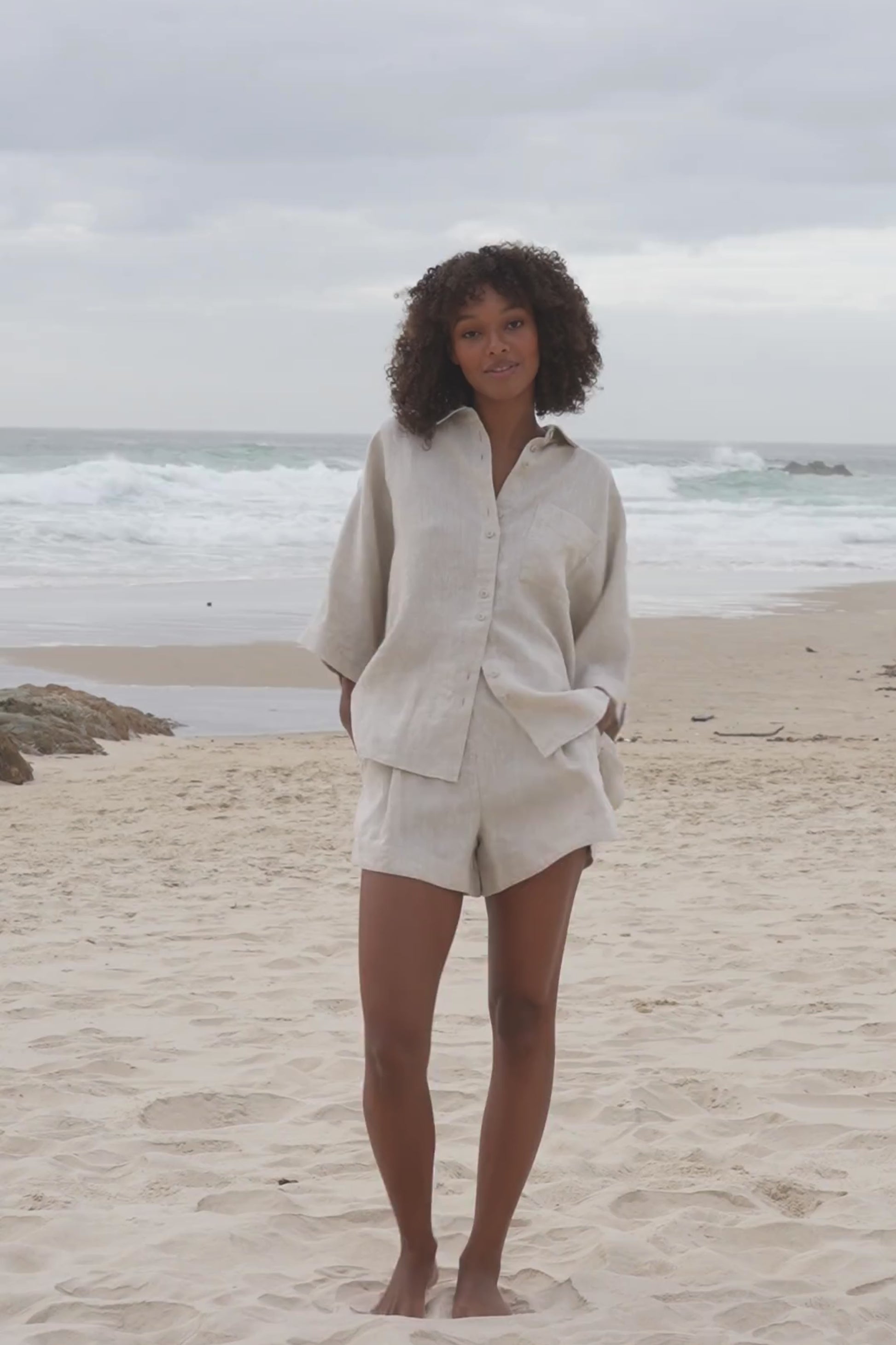 LILLY PILLY Pixie linen shirt top in Oatmeal